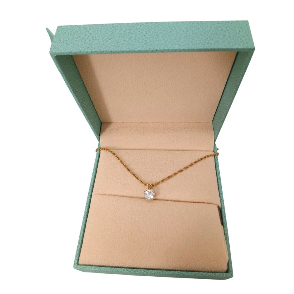 Park‎ Lane 1ct SOLITAIRE Realistic Diamond CZ Necklace 18k plated Gold Chain EUC